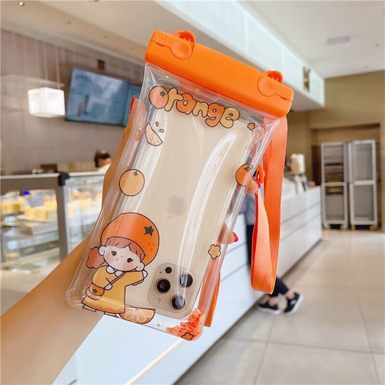 Waterproof Flippy Underwater Case Snowproof Universal Impermeable Phone Documents Lanyard Orange Girl Orange