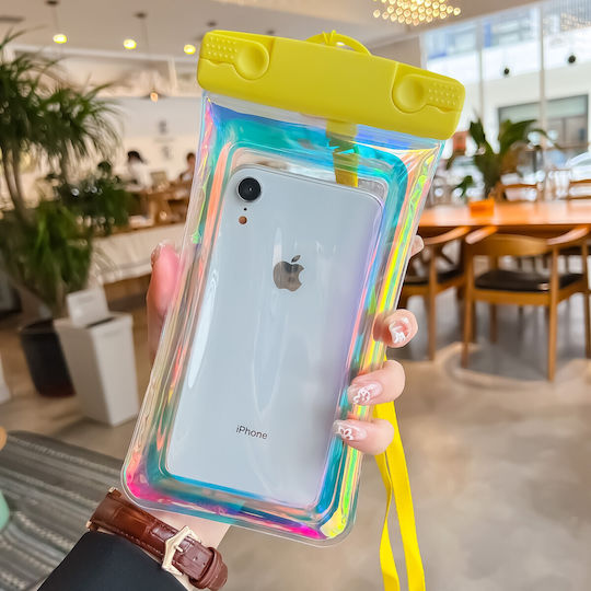 Holographic Waterproof Flippy Case Snowproof Universal Waterproof Lanyard Phone Documents Yellow
