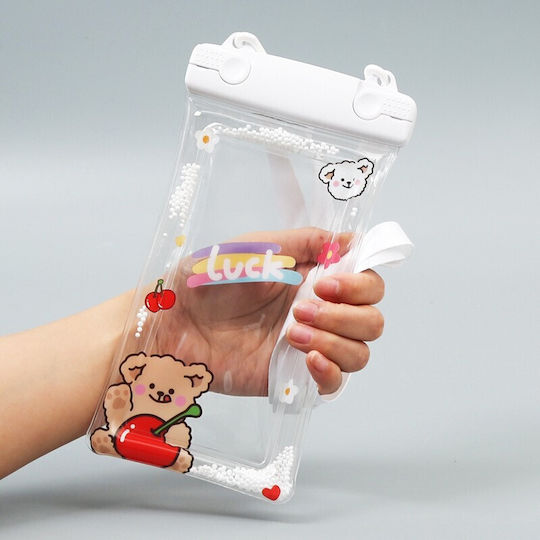 Fruchtwasserdichtes Flippy Unterwasser Gehäuse Schneefest Universelle Wasserdichte Lanyard Handy Dokumente Kirsche Bär Weiß