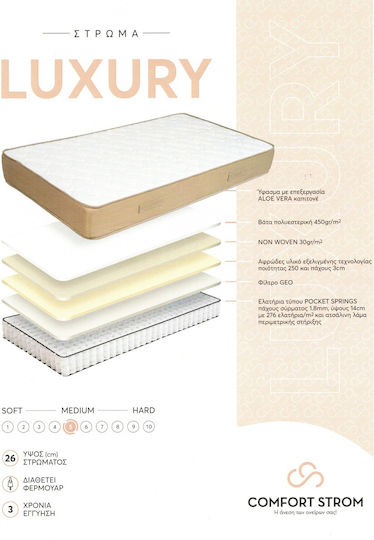 Comfort Strom Luxury Ημίδιπλο Ανατομικό Στρώμα Διπλής Όψης 110x190x26cm με Ανεξάρτητα Ελατήρια