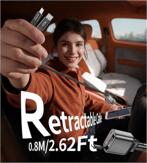 Choetech Auto-Ladegerät 105W 9.5A Schnellladen mit Anschlüssen: 1xUSB-A 1xType-C mit Kabeltyp Type-C Gray Farbe