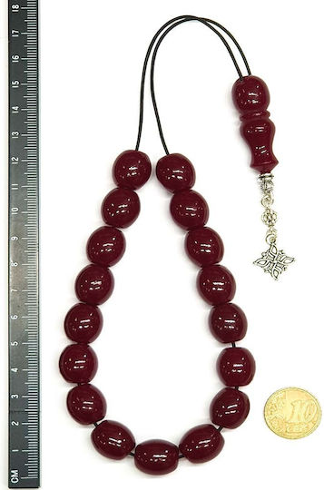 Roloi Komboloi Worry Beads with 17 Resin Beads Length 30cm Burgundy