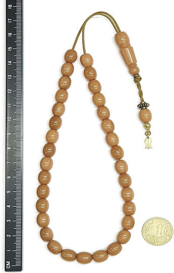 Roloi Komboloi Worry Beads with 33 Beads Made of Mastic Length 30cm Beige