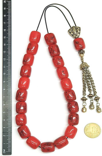 Roloi Komboloi Worry Beads with 21 Beads Made of Resin Length 37cm Red