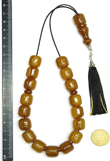Roloi Komboloi Worry Beads with 17 Beads Made of Mastic Length 34cm Honey