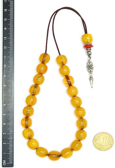 Roloi Komboloi Worry Beads with 21 Beads Made of Resin Length 27cm Yellow