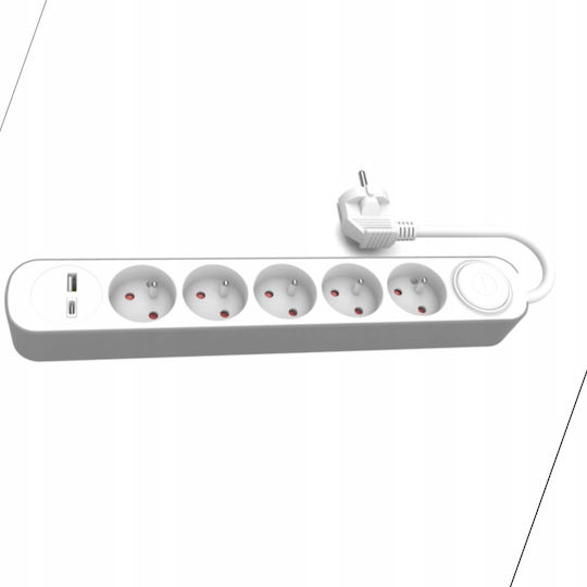 Permanent Extension Cord 5x Switch Usb A Usb C Sockets 1.5m Ps-570ws+usba+usbc/1.5 E W-30003