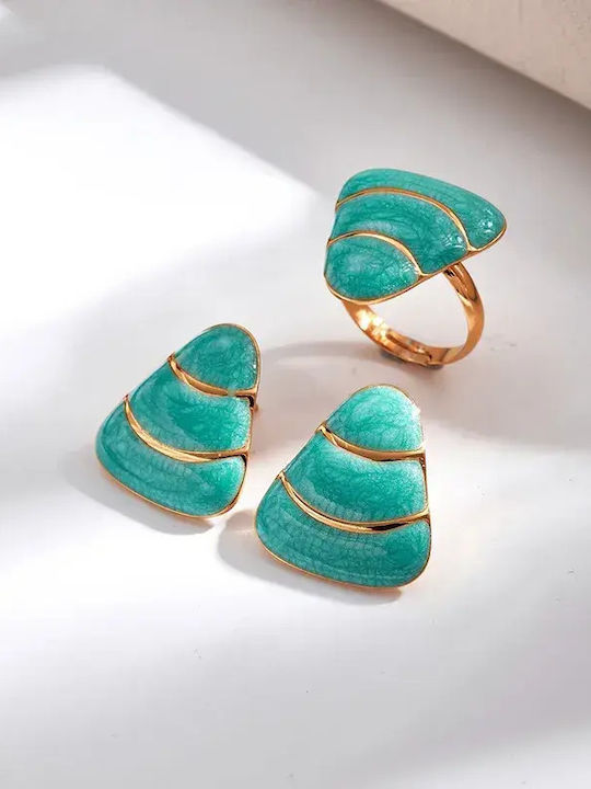 Schmuckset mit Ohrringen & Ring aus Stahl Vergoldet mit Steinen
