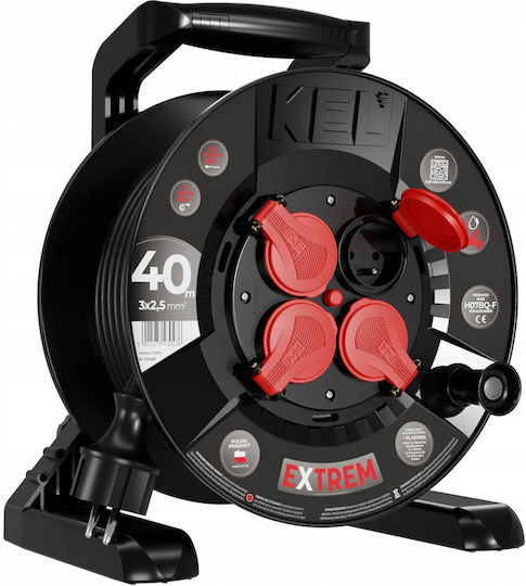 Extreme Line Reel Extension Cord 4 Sockets Switch Ip44 16a H07bq-f 3x2.5 40m Black W-100087