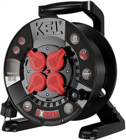 Extreme Line Cable Reel Extension 4 Sockets Switch Ip44 16a H05rr-f 3x1.5 40m Black W-100030