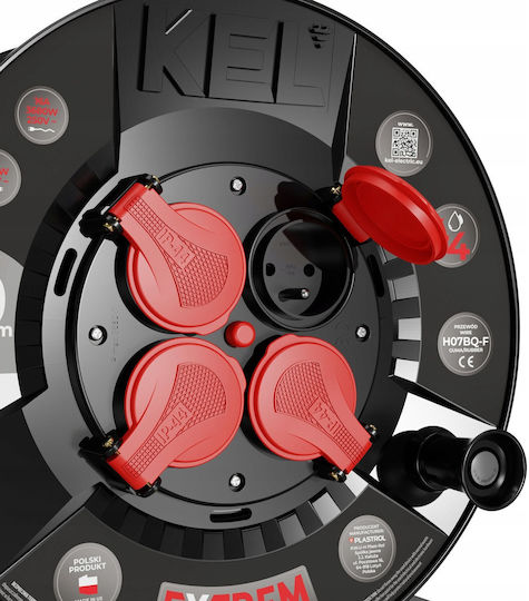 Extreme Line Reel Extension Cord 4 Sockets Switch Ip44 16a H07bq-f 3x2.5 40m Black W-100087