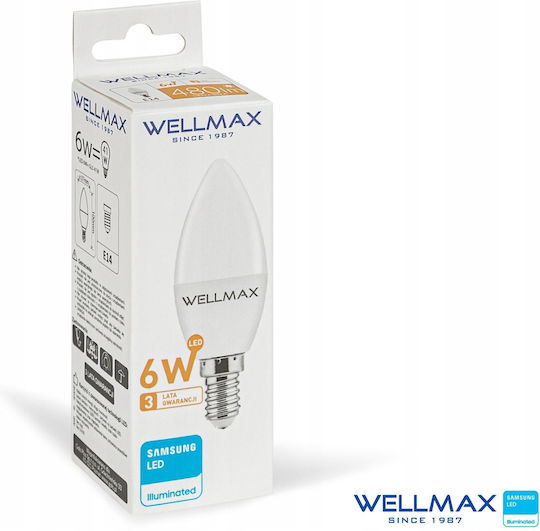 Led Bulb 6w E14 Candle 540lm Warm 3000k Samsung Gol111c06