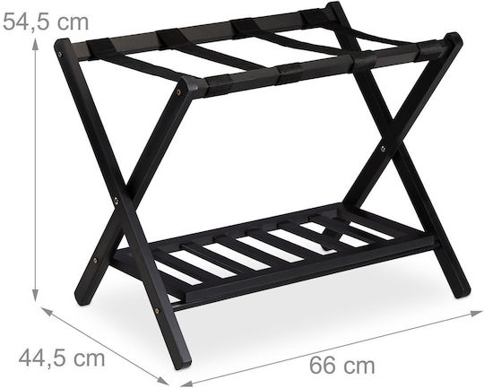 Relaxdays Rack Pentru Bagaje De Hotel Din Lemn Pliabil Negru Cu Dimensiuni 54.5x44.5xÎnălțime 66cm Pliabil