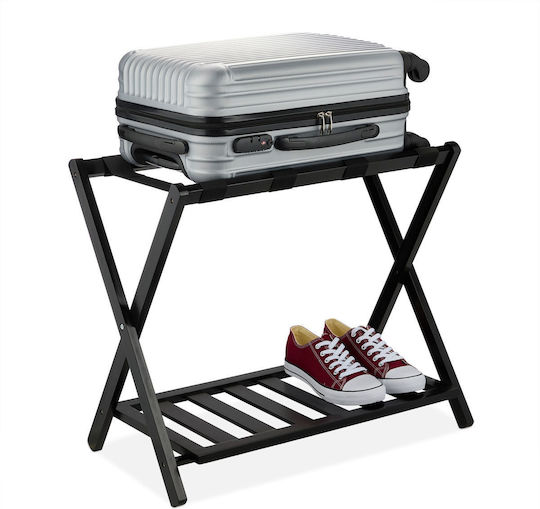 Relaxdays Rack Pentru Bagaje De Hotel Din Lemn Pliabil Negru Cu Dimensiuni 58.5x38xÎnălțime68.5cm Pliabil