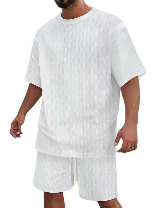 Set De Vară Pentru Bărbați Tricou Pantaloni Scurți Albi Us-4075