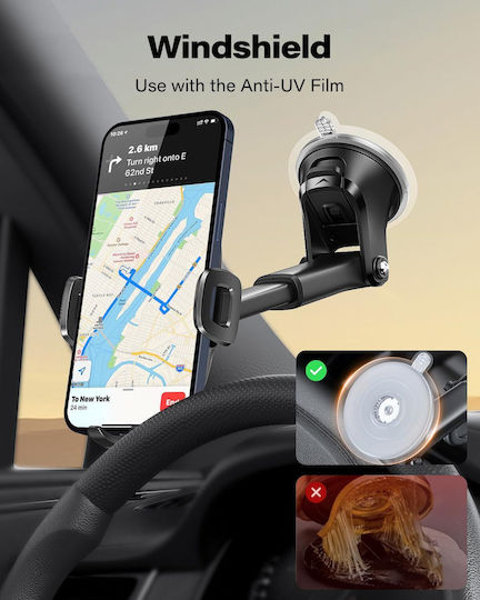 Apps2car Suport Auto Pentru Telefon Cu Ventuză Braț Telescopic Rotire 360