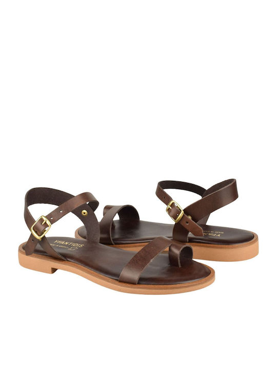 Leather Women's Flat Sandals Brown
