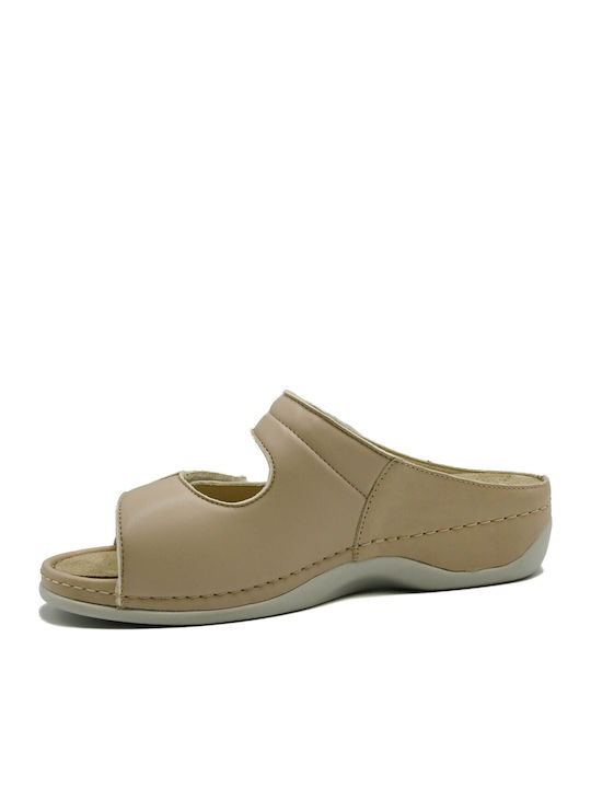 Leder Flache Damen Sandalen Beiges
