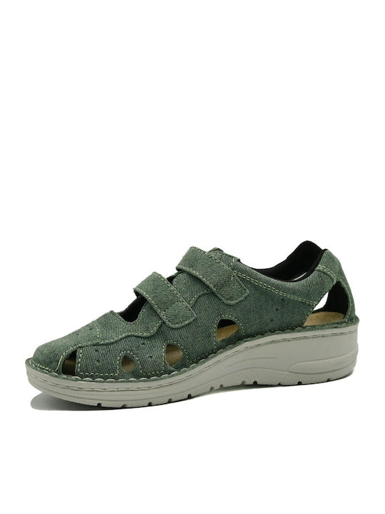 Leather Women's Ballerina Shoes In Green Colour