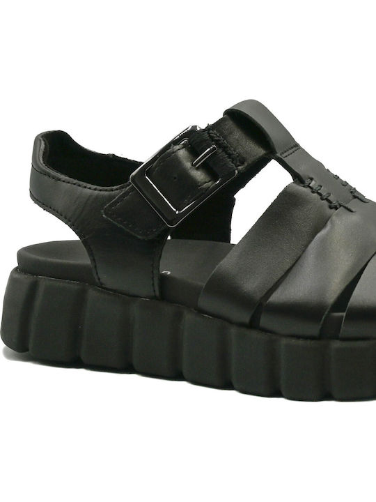 Leather Women's Anatomic Flatforms Black Sandals