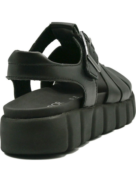 Leather Women's Anatomic Flatforms Black Sandals