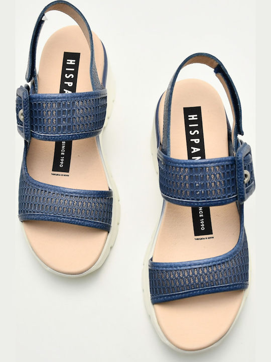 Leather Women's Flat Sandals Navy Blue