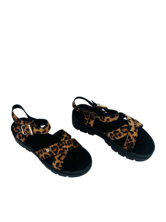 Leather Women's Flat Sandals Brown