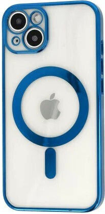 Magsafe Hülle Apple iPhone 12 Pro Vollständiger Kameraschutz Elektroplattierte Bunte Kanten Magnetisches Kabelloses Laden Flippy Blau