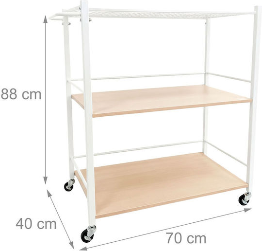 Relaxdays Metallic Kitchen Trolley 3 Tiers White 70x40x88cm
