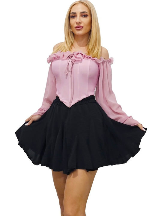 Plissiert Mini Damenrock Schwarz