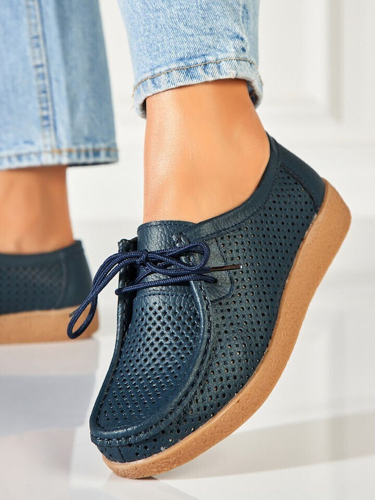 Leder Damen Oxfords in Marineblau Farbe