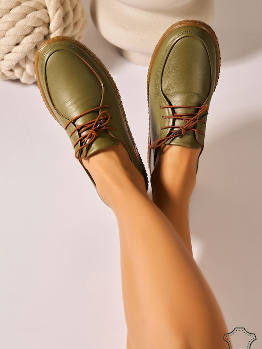 Δερμάτινα Γυναικεία Oxfords σε Πράσινο Χρώμα