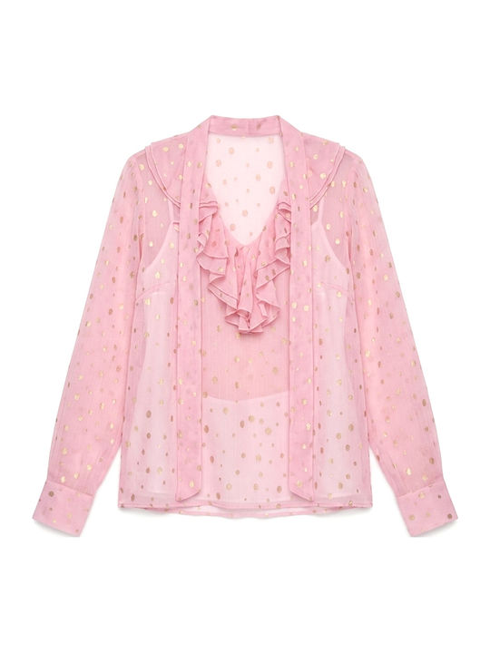 Damenbluse Langärmelig mit V-Ausschnitt Rosa