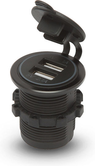 Гнездо Usb За Автомобилна Запалка 12v 24v С 2 Порта 3.1a Зелен Светодиод Защитна Капачка