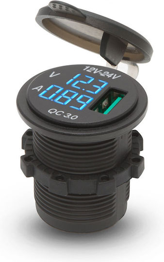 12v 24v Автомобилен Usb Контакт Волтметър Запалка Монтаж Бързо Зареждане Син Led