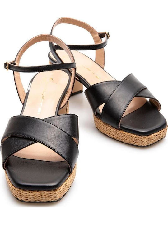 Damen Sandalen Schwarz Leder