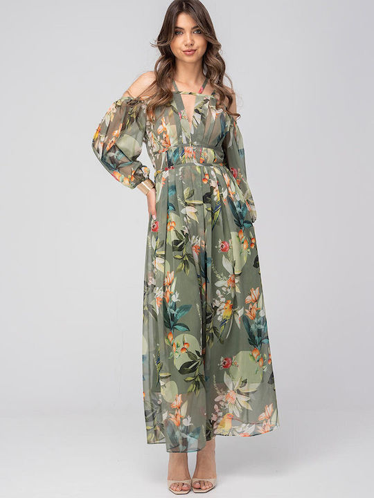 Layla Rochie De Vară Maxi Pentru Nuntă Botez Cu Umerii Goi Kaki