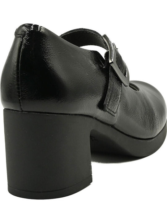 Leather Heels With Chunky Medium Heel Black