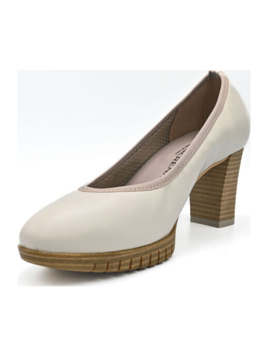 Leder Pumps mit Mittelhohem Absatz Beige