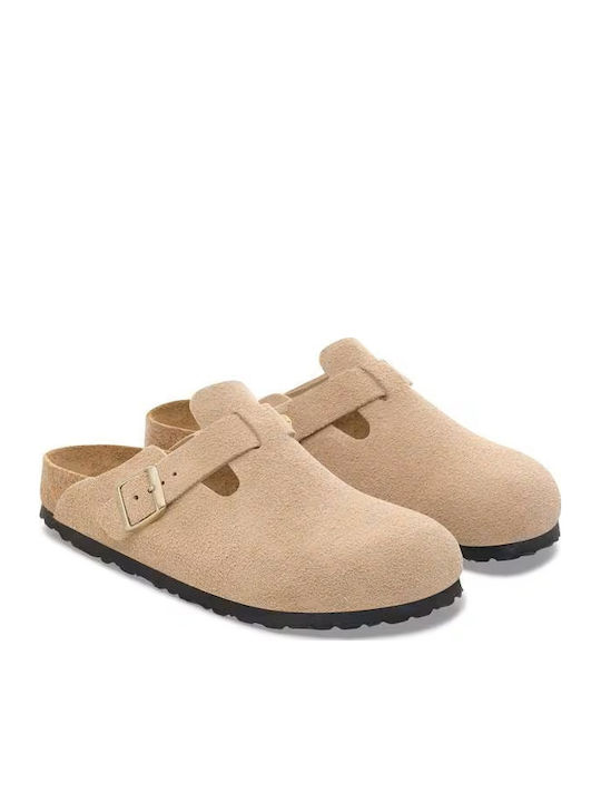 Boston Leather Winter Women's Slippers Beige