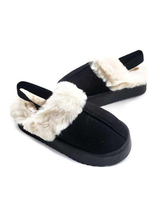 Winter Women's Slippers with Fur Black