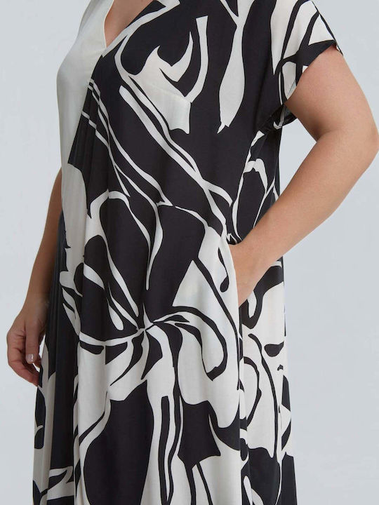 Rochie De Vară Pentru Femei Midi Cu Model Floral 8501.7231-negru