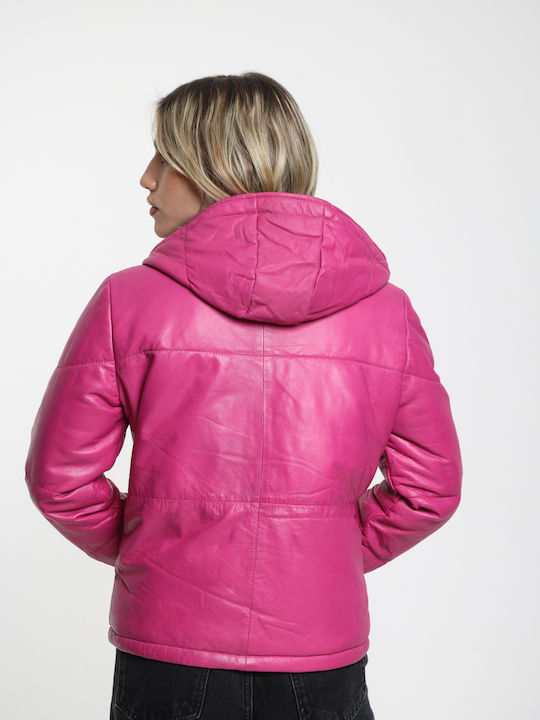 Leather Women's Jacket for Winter Fuchsia