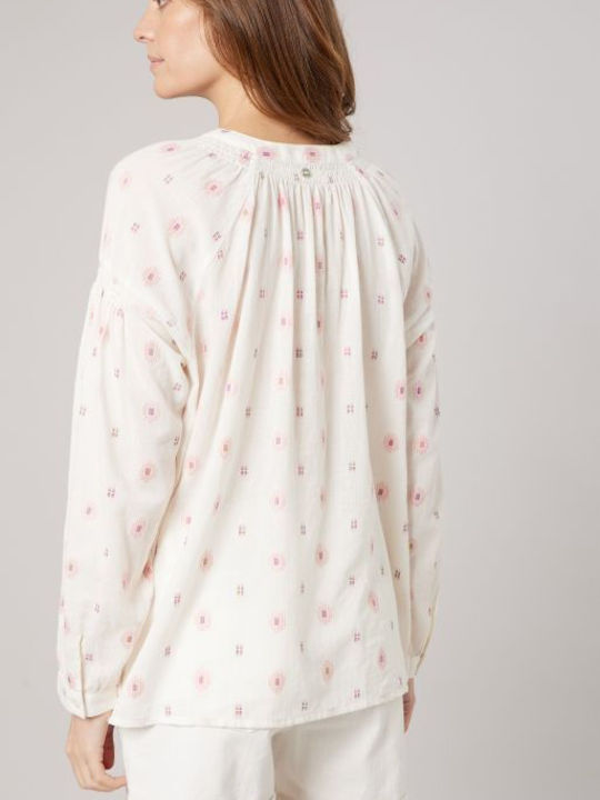 Long Sleeve Women's Shirt Beige/Pink Striped