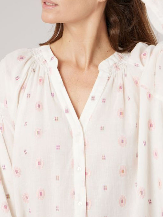 Long Sleeve Women's Shirt Beige/Pink Striped