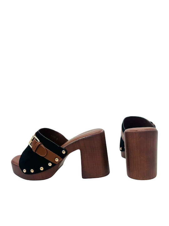 Mules με Ψηλό Τακούνι σε Μαύρο Χρώμα
