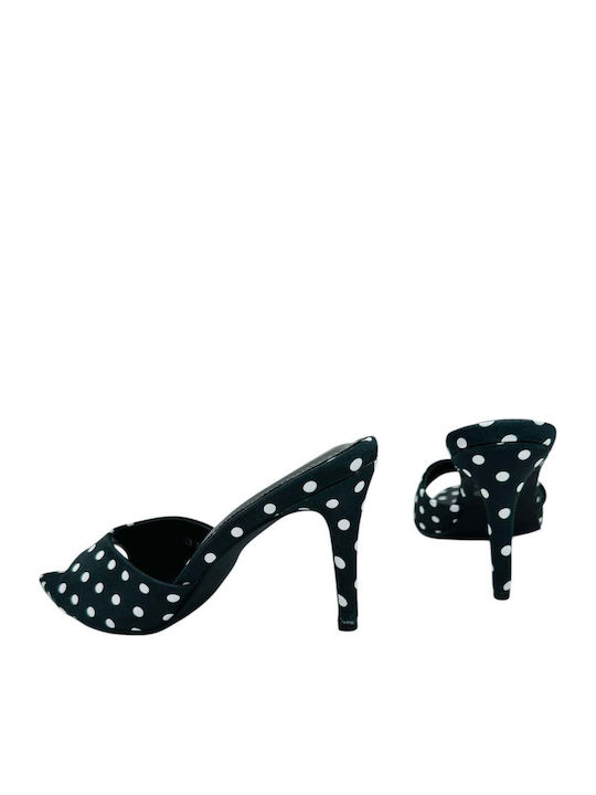 Leather Mules with Thin High Heel in Black Colour