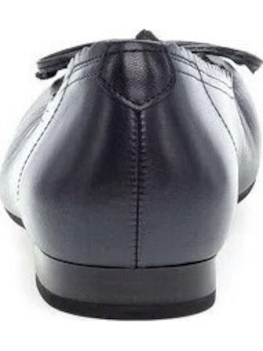 Leather Women's Pointed Toe Ballerina Shoes In Navy Blue Color