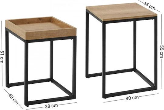Ορθογώνιο Βοηθητικό Τραπεζάκι Ξύλινο Black/brown 2τμχ Μ40xΠ45xΥ55εκ.