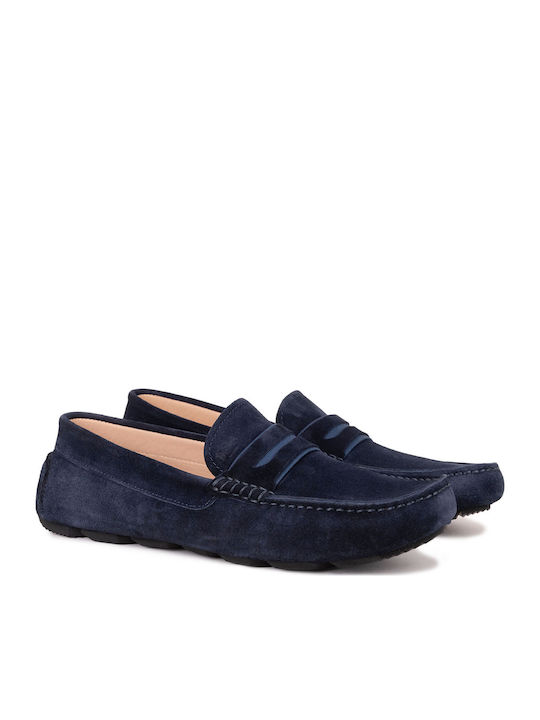 Suede Men's Moccasins In Blue Color